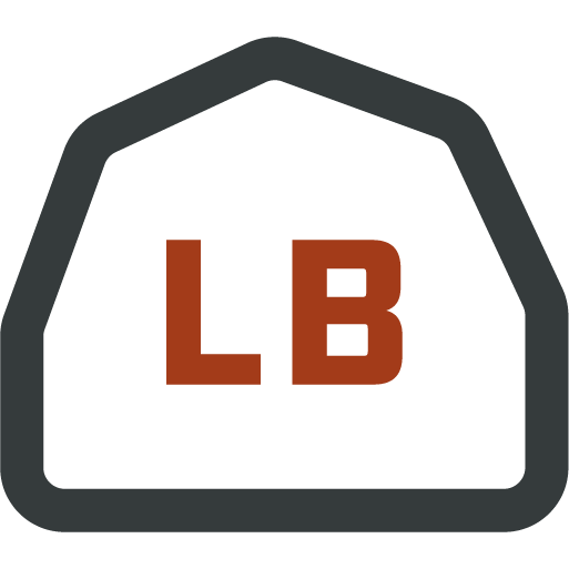 Stellar lofted barn building icon with "LB" in center of icon